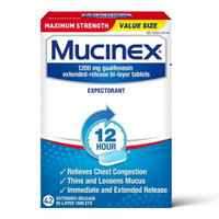 Chest Congestion, Mucinex Maximum Strength 12 Hour Extended Release Tablets, 42ct, 1200 mg Guaifenesin with extended relief of