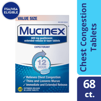 Mucinex 12 Hr Chest Congestion Expectorant, Tablets, 68ct