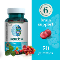 Neuriva Plus Brain Health Support Strawberry Gummies (50 count), Brain Support With Phosphatidylserine, Vitamin B6 & Decaffeinated, Clinically Tested Coffee Cherry