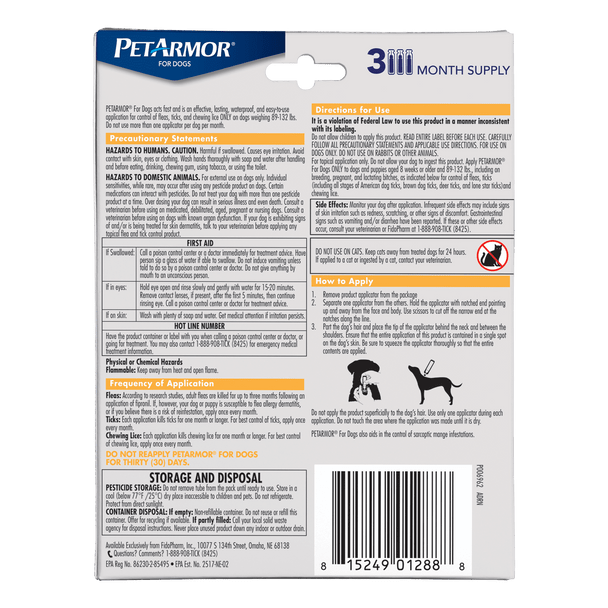 PetArmor Flea & Tick Prevention for Dogs (89-132 Pounds), 3 Treatments