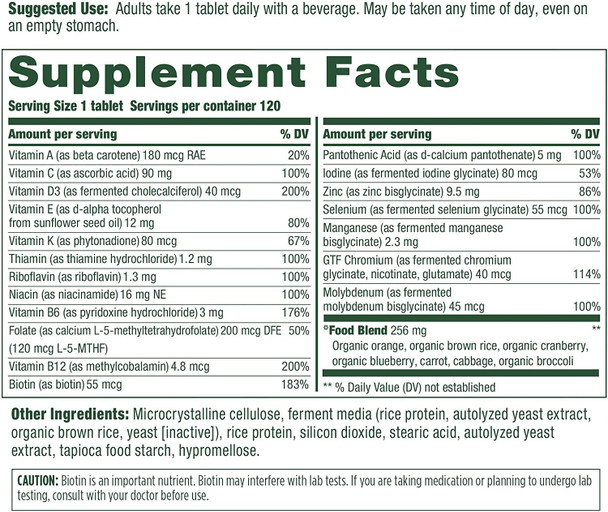 MegaFood Women's 55+ One Daily - Multivitamin with B, C & D vitamins, Folate, Biotin - Non-GMO, Gluten-Free, Vegetarian, & Made without Dairy and Soy - 120 Tabs