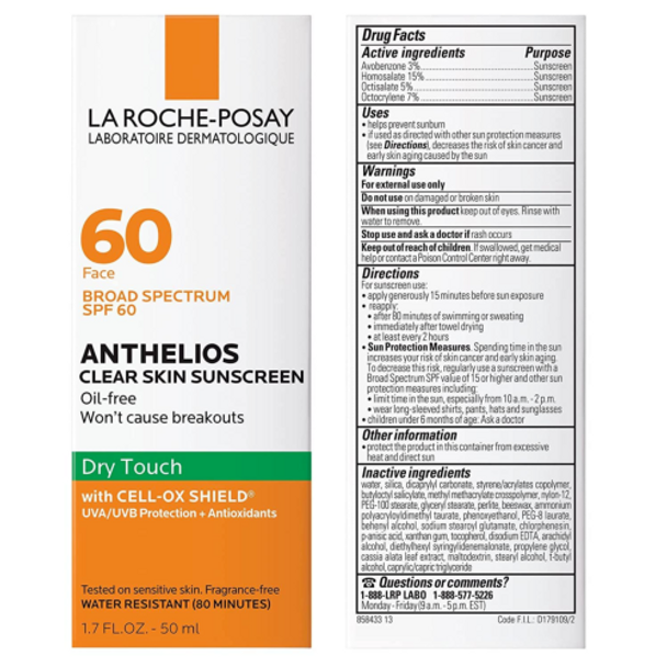 La Roche-Posay Anthelios Clear Skin Dry Touch Sunscreen SPF 60, Oil Free