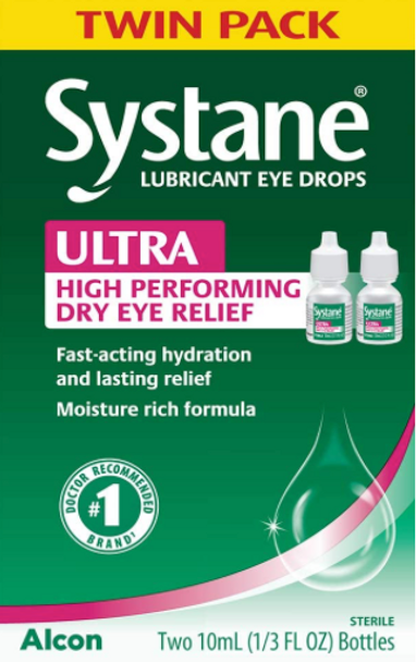 Systane Ultra Lubricant Eye Drops, Artificial Tears For Dry Eye, Twin Pack, 10-Ml Each