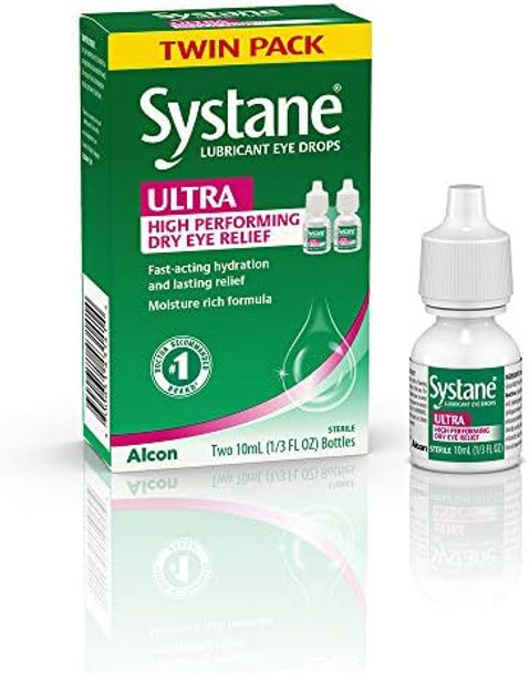 Systane Ultra Lubricant Eye Drops, Artificial Tears For Dry Eye, Twin Pack, 10-Ml Each
