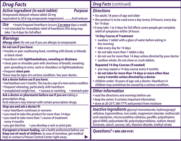 Prilosec OTC Heartburn Relief, Omeprazole Over-the-Counter Medicine, Acid Reducer Tablets, 42 Ct