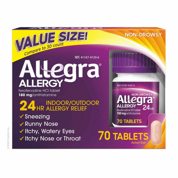 Allegra 24-Hour Indoor Outdoor 180 Mg. Allergy Relief - 70 Tablets