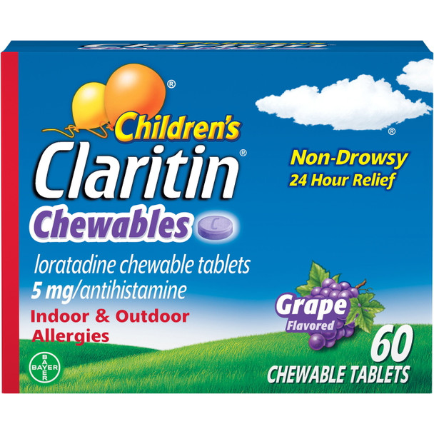 Claritin Children's 24-Hour Non-Drowsy Allergy Grape Chewable Tablet, 60 Count