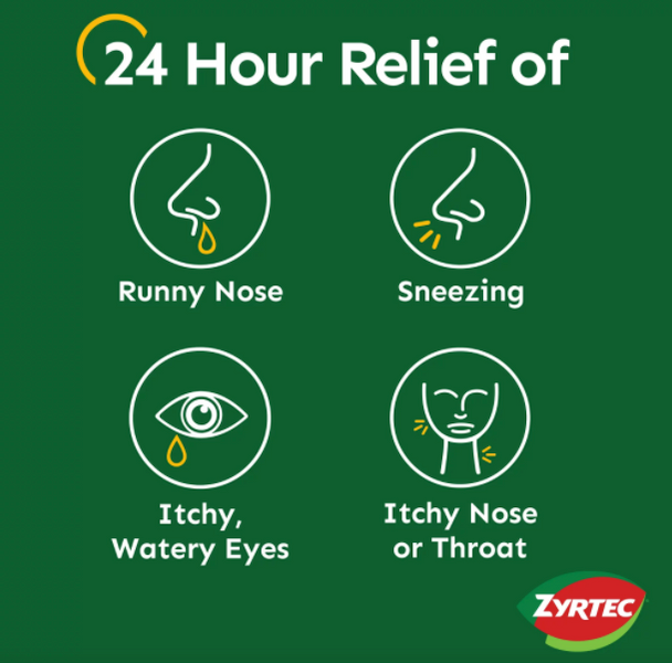 Zyrtec 24 Hour Allergy Relief Tablets with 10 mg Cetirizine Hci, 90 Ct