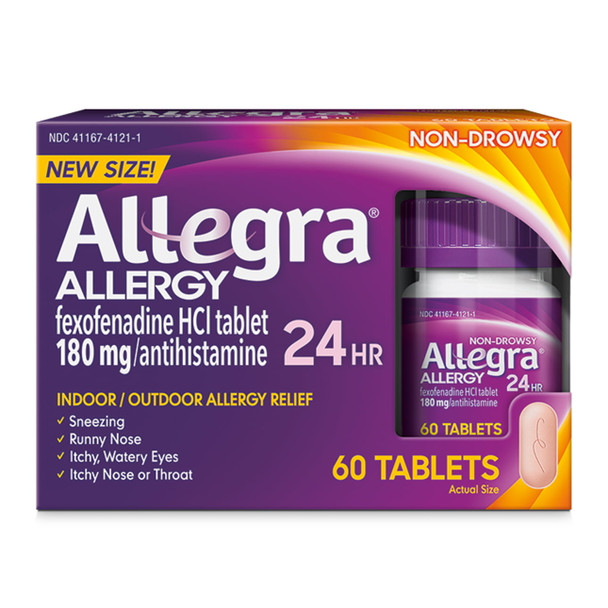 Allegra Adult 24HR Non-Drowsy Allergy Symptom Relief Tablets, 60 Ct