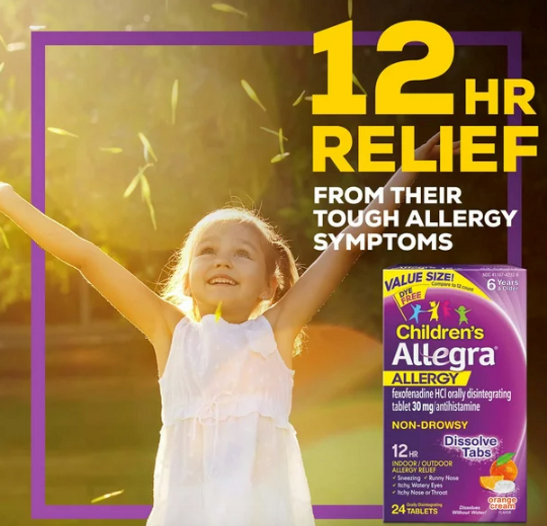 Allegra Children's Non-Drowsy Meltable Tablets ,12 HR Allergy Relief, 24 Ct