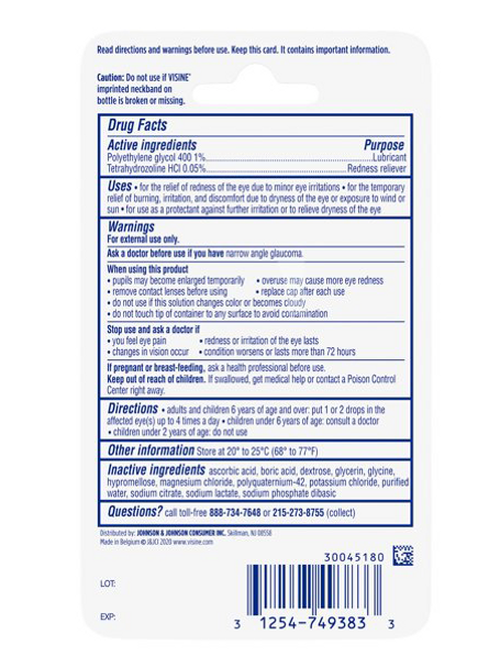 Visine Red Eye Hydrating Comfort Lubricating Eye Drops, 0.28 oz Pack 5 Exp 2024