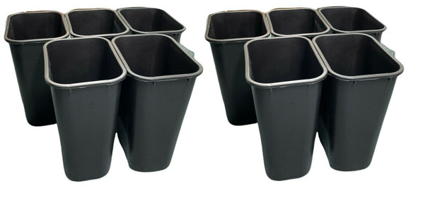 Rubbermaid FG295700BLA 10 Gal. Large Rectang Trash Can Black Pack of 10