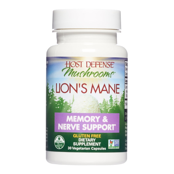 Host Defense, Lion's Mane Capsules, Promotes Mental Clarity, Focus and Memory, Daily Mushroom Supplement, Vegan, Organic, 30 Capsules (15 Servings)