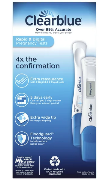 Clearblue Pregnancy Test Combo Pack, 4ct - Digital with Smart Countdown & Rapid Detection - Value Pack