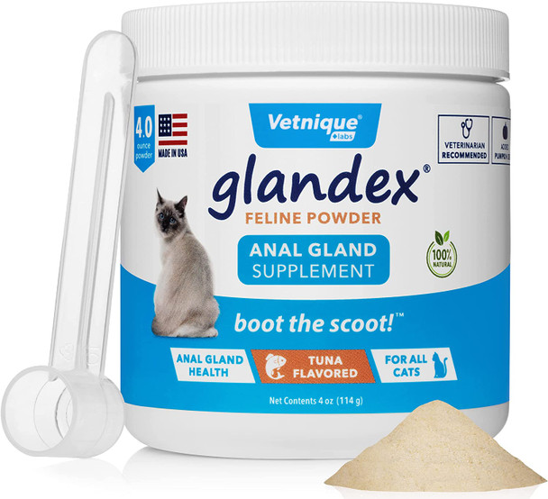 Glandex Feline Anal Gland Fiber and Digestive Supplement for Cats - 4 oz Tuna Powder with Scoop