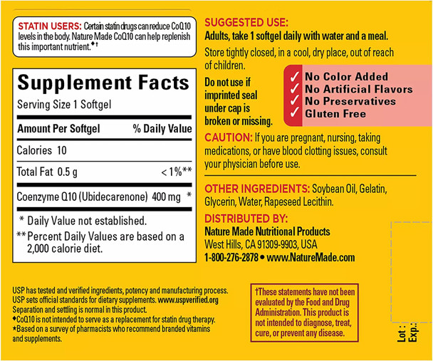 Nature Made CoQ10 400 mg Softgels, Dietary Supplement for Heart Health Support, 40 Count