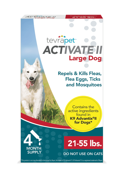 TevraPet Activate II Flea and Tick Prevention for Large Dogs 21-55 lbs, 4 Monthly Treatments