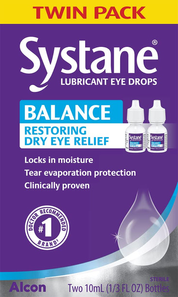 Systane Balance Lubricating Eye Drops for Dry Eyes Symptoms, 10mL, Twin Pack