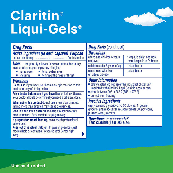 Claritin 24 Hour Allergy Medicine, Antihistamine, Liqui-Gels, 30 Ct