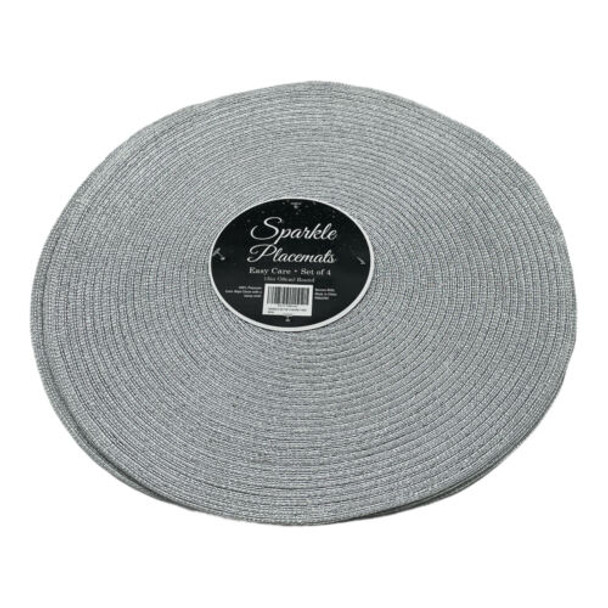 Benson Mills Sparkle Round Placemats for Dining Table Silver Set of 4, 15"