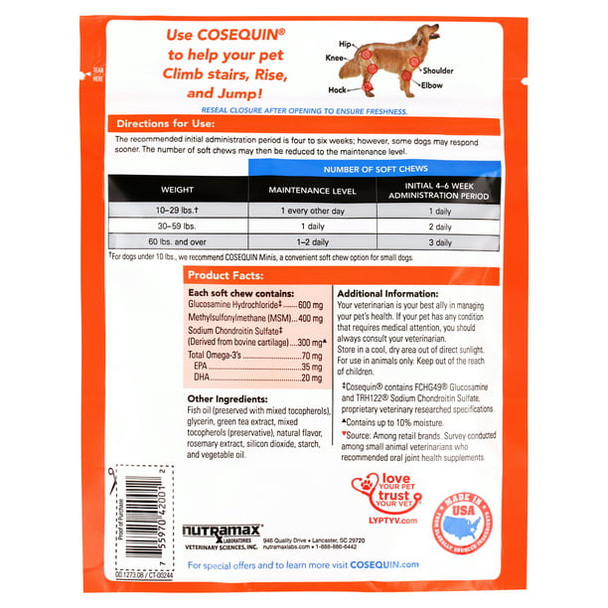 Cosequin Maximum Strength (DS) Plus MSM Joint Health Dog Supplement, 60 Soft Chews