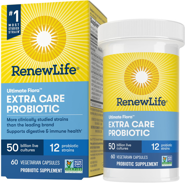 Renew Life Ultimate Flora Adult Extra Care Probiotic, 50 Billion CFU, 60 Capsules