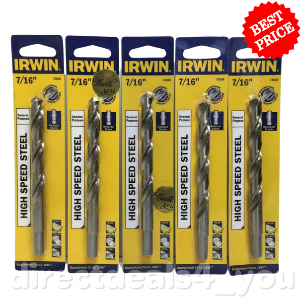 Irwin Drill Bit For Wood Steel Plastic High Speed Steel 7/16 Inch Pack of 5