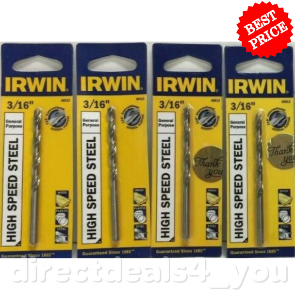 Irwin General Purpose High Speed Steel 3/16" Drill Bit #60512 Pack of 4