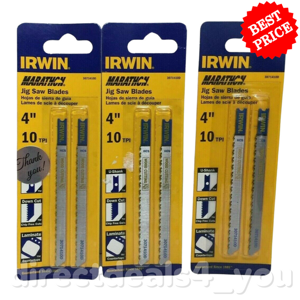 Irwin Marathon 3071410D 4" 10TPI U-Shank Down Cut Jig Saw Blades Pack of 3