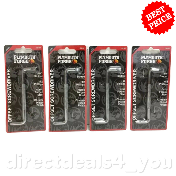 Plymouth Forge 12616P Offset Screwdriver 1/4 Slotted #2 Phillips Pack of 4