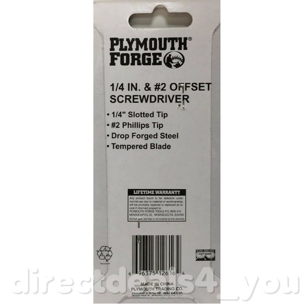 Plymouth Forge 12616P Offset Screwdriver 1/4 Slotted #2 Phillips Pack of 4