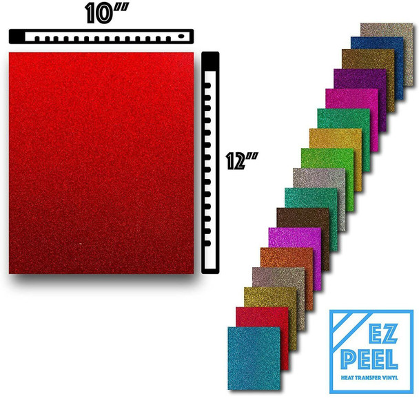 Glitter Heat Transfer Vinyl 17 Variety Pack 12x10 inch HTV Sheets