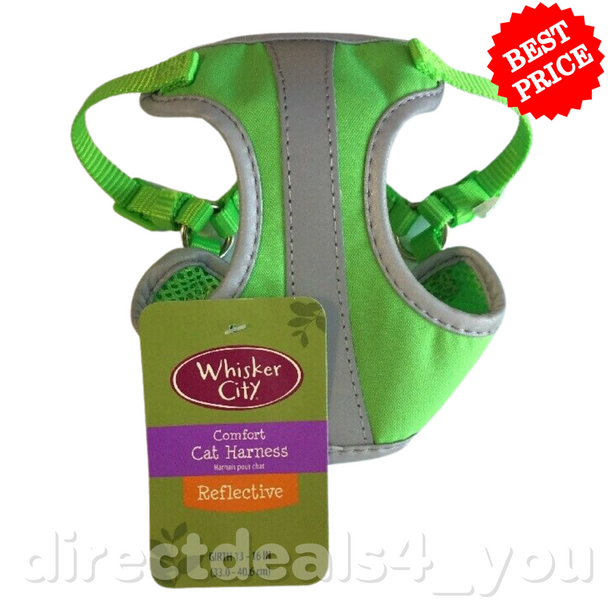 Whisker City Comfort Small Reflective Green Cat Harness 13''-16''