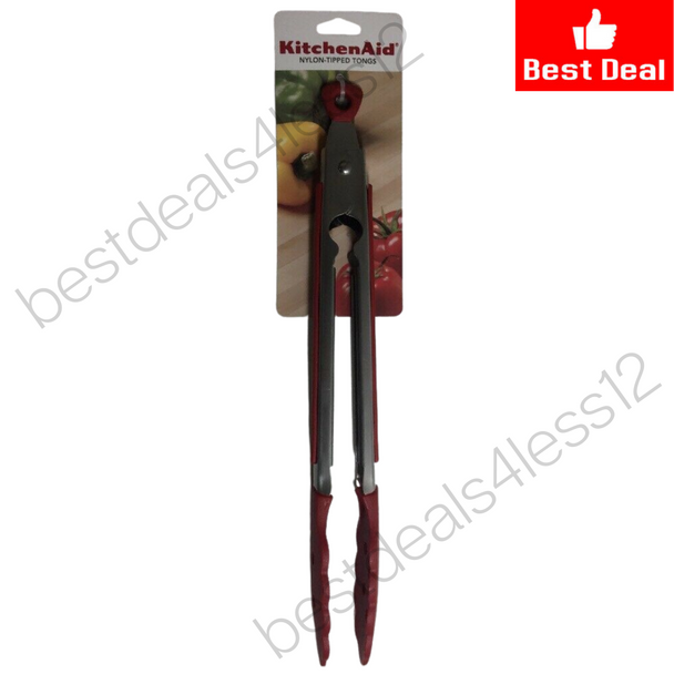 KitchenAid Stainless Steel Nylon Tipped Tongs Red