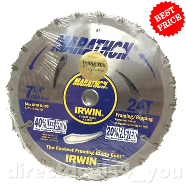 Irwin Marathon Circular Saw Blade For Framing Ripping 7-1/4" 24T Pack of 7