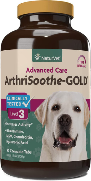 NaturVet ArthriSoothe Gold Level 3 Advanced Joint Care–Supports Connective Tissue, Cartilage & Joint Movement – Glucosamine, MSM, Chondroitin & Green Lipped Mussel – 90ct Tablets - Dogs & Cats