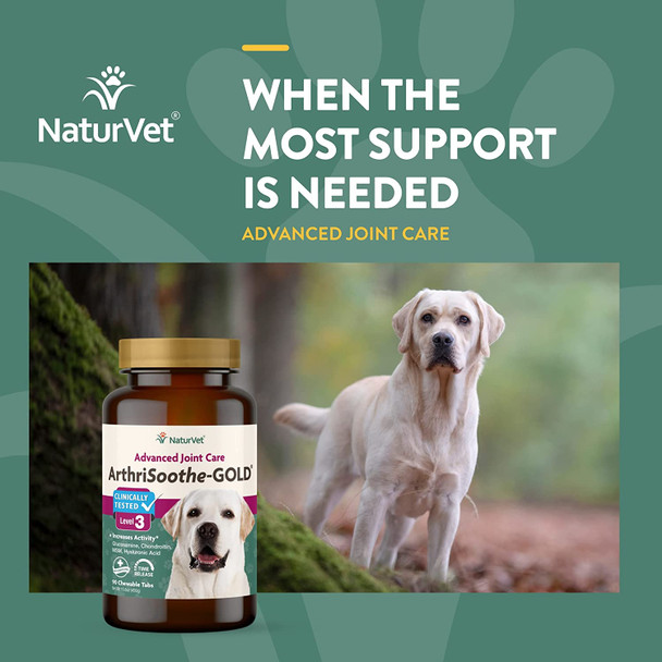 NaturVet ArthriSoothe Gold Level 3 Advanced Joint Care–Supports Connective Tissue, Cartilage & Joint Movement – Glucosamine, MSM, Chondroitin & Green Lipped Mussel – 90ct Tablets - Dogs & Cats