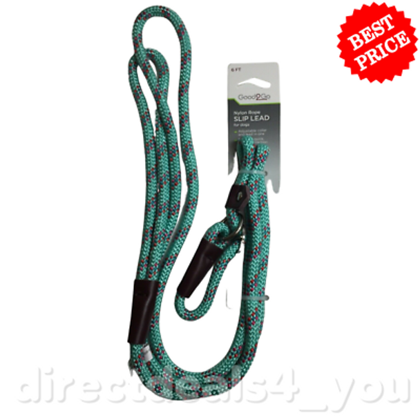 Good2Go Rope Adjustable Looped Dog Collar & Leash Training Design Teal 6 ft.
