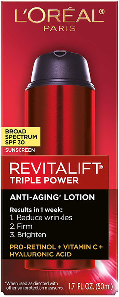 L'Oreal Paris Revitalift Triple Power Broad Spectrum SPF 30 Sunscreen, 1.7 oz