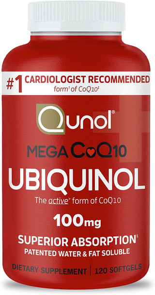 Qunol Mega Ubiquinol CoQ10 Softgels (120 Count) with Superior Absorption, Antioxidant for Heart Health, Active Form of Coenzyme Q10, 100mg Supplement