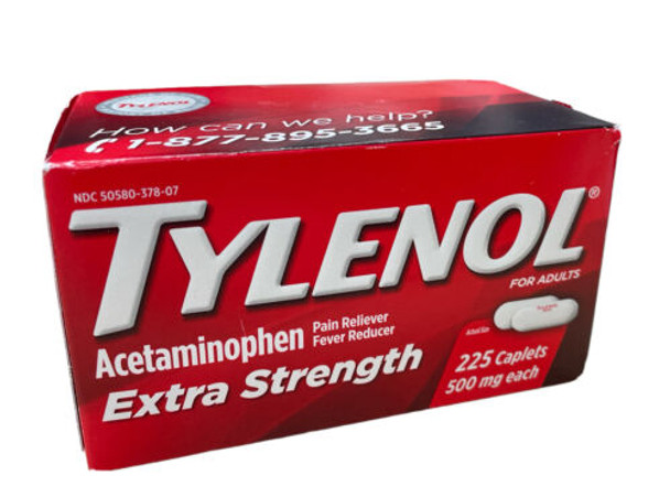 Tylenol Extra Strength Caplets with 500 mg Acetaminophen, Pain Reliever & Fever Reducer, Acetaminophen for Headache, Backache & Menstrual Pain Relief, 225 ct, Exp 06/2025