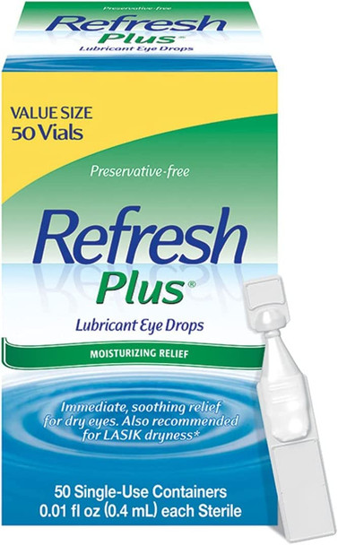 Refresh Plus Lubricant Eye Drops Non-Preserved Tears, 50 Single-Use Containers, 0.4 mL