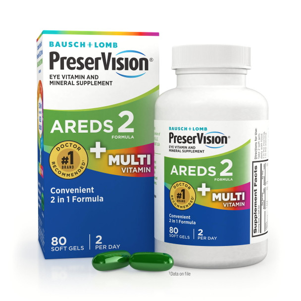 PreserVision AREDS 2 + Multivitamin, 2-in-1 Eye Vitamin, Contains Vitamin C, D, E & Zinc, 80 Softgels