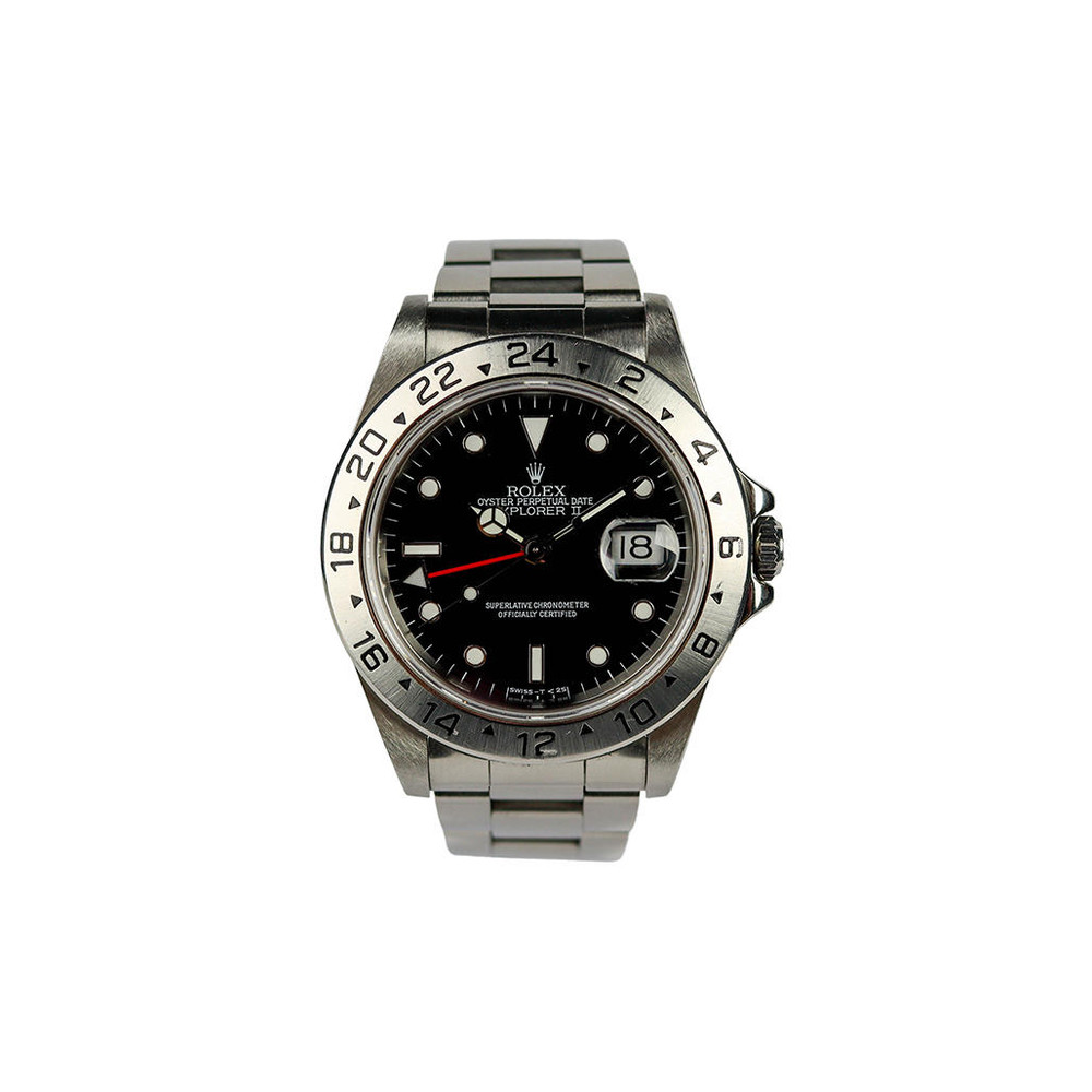 ROLEX EXPLORER II BLACK MODEL 16570 GMT BEZEL OYSTER STEEL 40MM