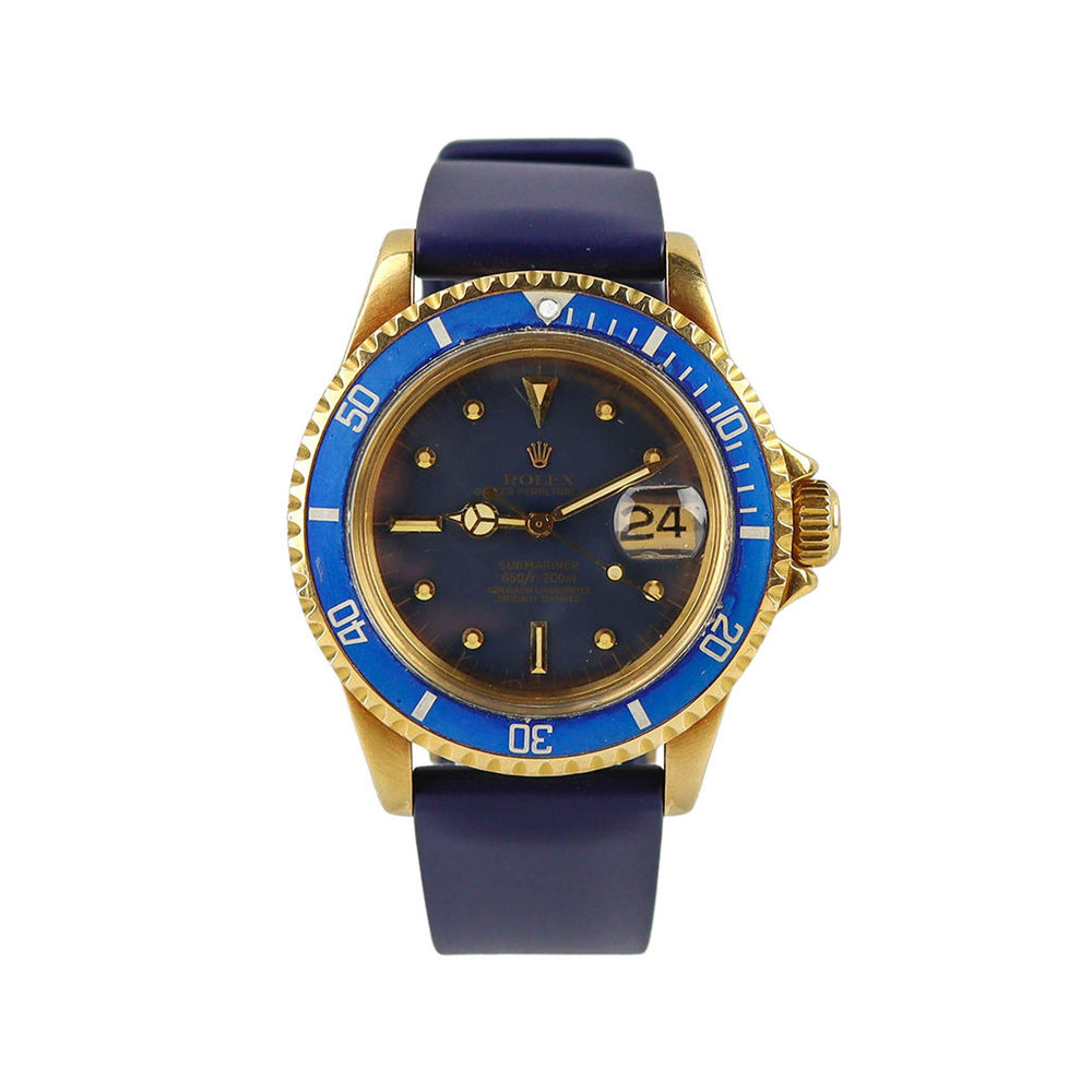Dar derechos Álgebra halcón ROLEX SUBMARINER FEET FIRST MODEL 1680 BLUE NIPPLE DIAL 18K GOLD 40MM WATCH  1969 - BRC Watches