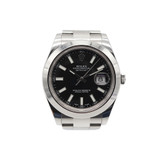 ROLEX DATEJUST BLACK MODEL 116300 SMOOTH BEZEL STEEL OYSTER MENS 41MM WATCH BandP