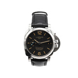PANERAI LUMINOR GMT AUTOMATIC BLACK PPATTERN DIAL LEATHER STRAPS 42MM WATCH, BandP