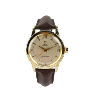 Omega OMEGA SEAMASTER AUTOMATIC CAL 500 WHITE DIAL 14K GOLD and LEATHER WATCH 1950s