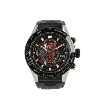 TAG Heuer TAG HEUER CARRERA AUTOMATIC CAL HEUER 01 BLACK STEEL SKELETON WATCH CAR2A1Z, BandP