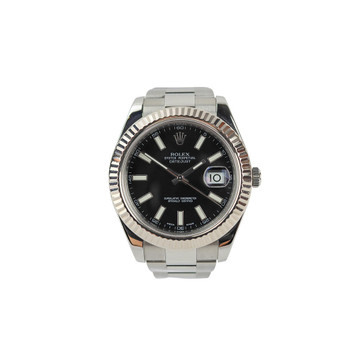 Rolex ROLEX DATEJUST MODEL 116334 BLACK DIAL FLUTED BEZEL STEEL 41 MM WATCH 2008